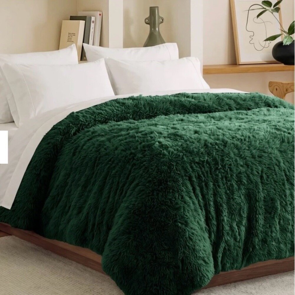 Open box! Bare Home Duvet Cover Twin Forest Green Shaggy Plush Ultra Soft Solid